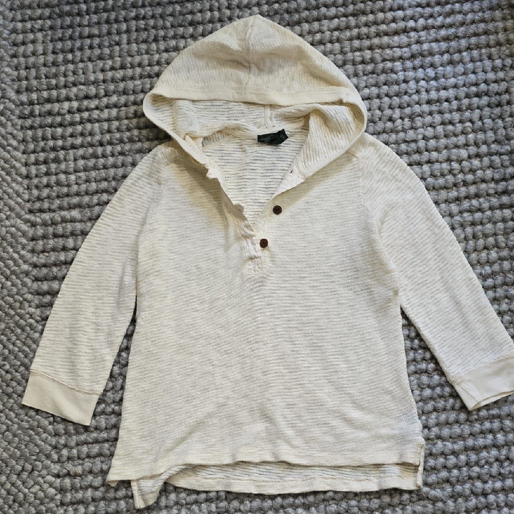Ralph Lauren Cotton Cream Hooded Knit Top | M